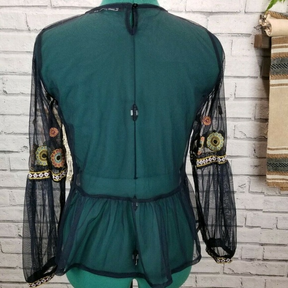 BBWM Sheer Top Embroidery Floral Boho Festival M - Picture 6 of 8